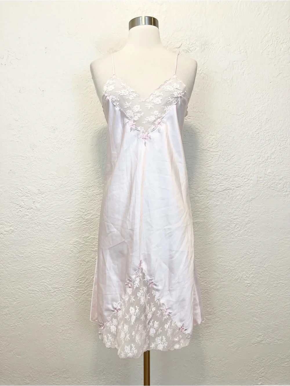 Vintage Slip Dress Nightgown Pink Satin Lace Coquette Fairy Small S - Picture 2 of 12